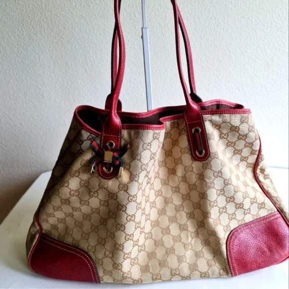 GUCCI - Authentic Large GG Red/Brown Canvas Tote - Picture 2 of 9